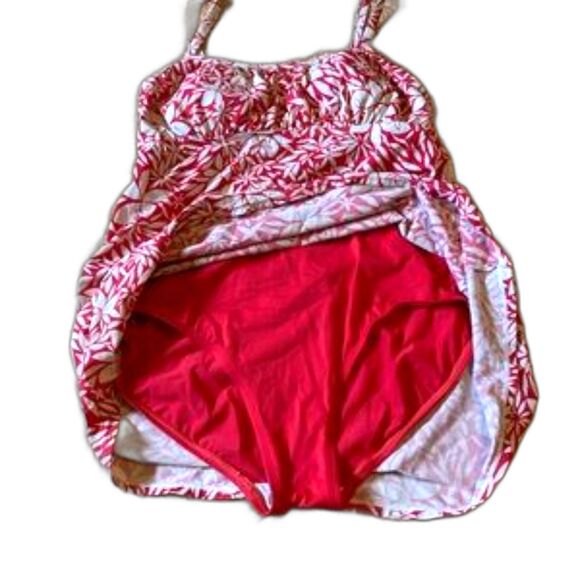 KIM ROGERS Red and White Floral One Piece Swimsuit Swim Dress Womens Large - Picture 5 of 13